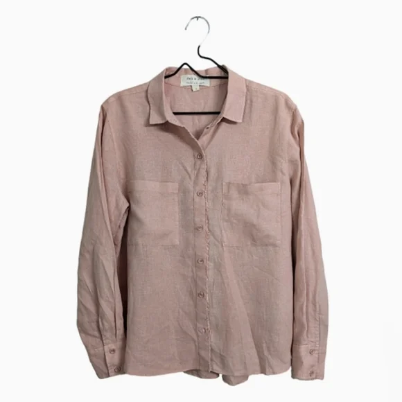 Cloth & Stone 100% Linen Pale Pink Button Down Shirt Collared Long Sleeve L - Picture 1 of 9